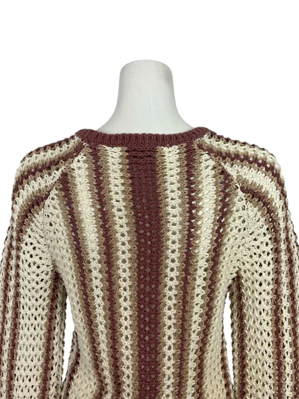 Free People FP Beach Dayton Striped Pullover Sweater S Brown Crochet